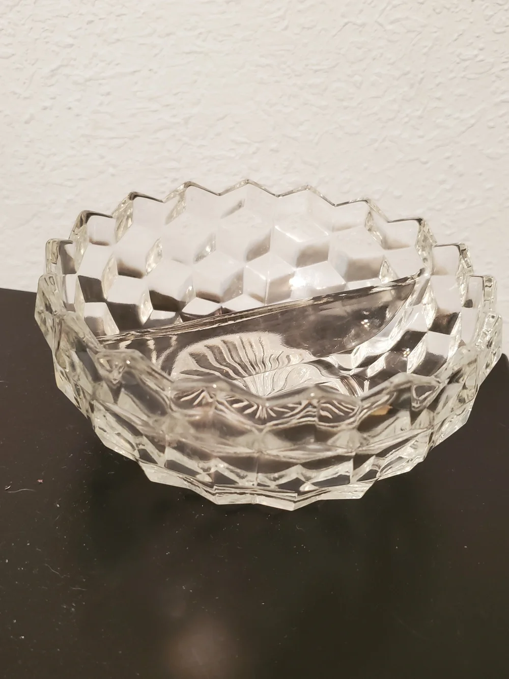 Vintage Fostoria Crystal Diamond Cube Cut Divided Party Server Relish Dish